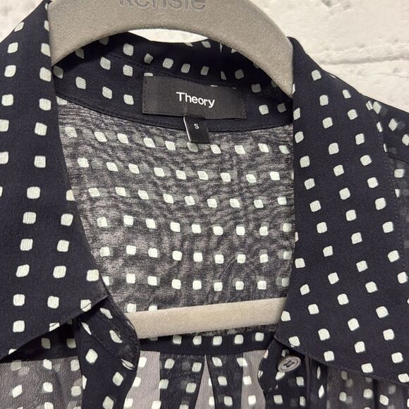 THEORY - Size Small Polka Dot Sheer Button Down - Black and White Sheer Blouse - Picture 2 of 6